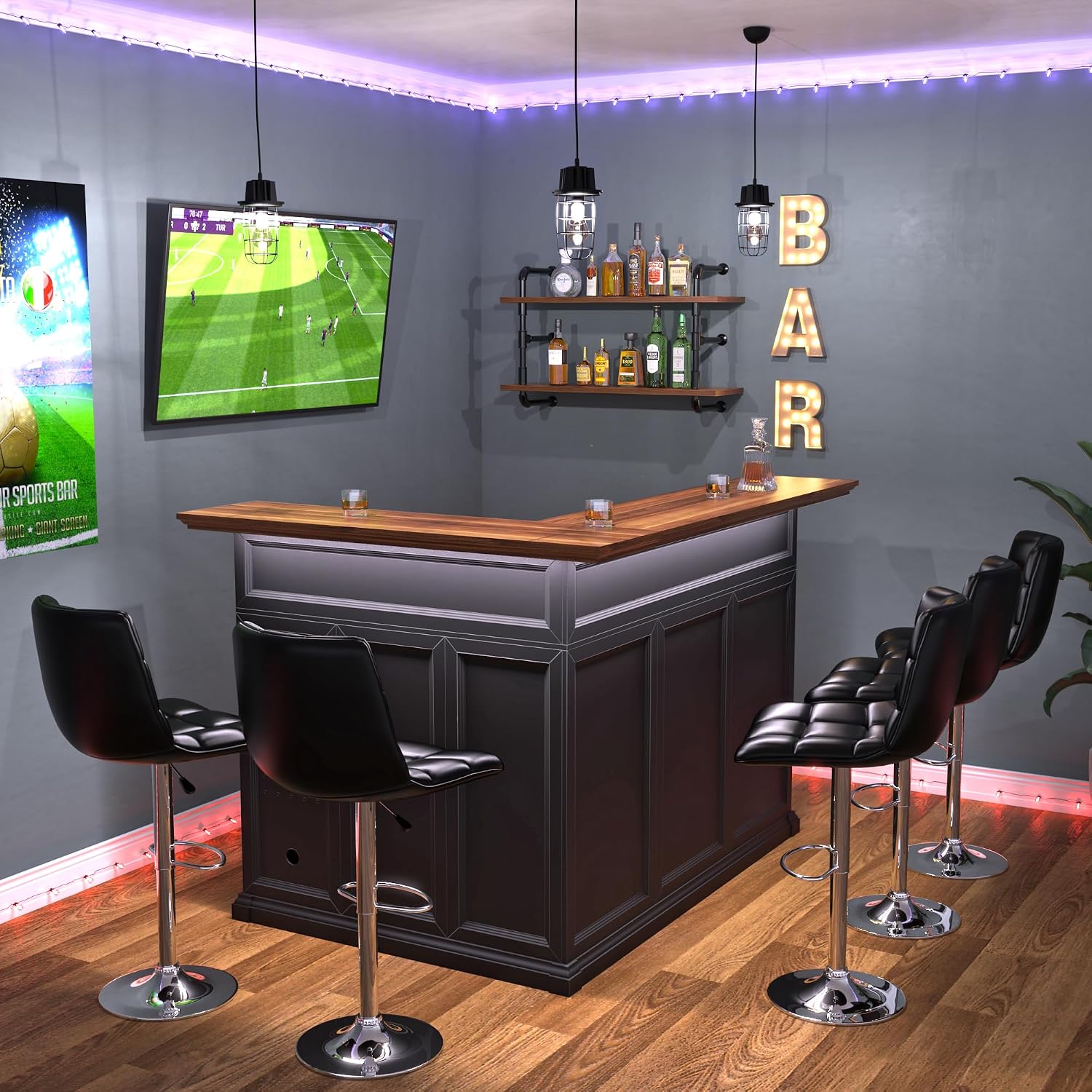 Home Bar And Fridge - L-Shaped Home Bar Cabinet with Fridge