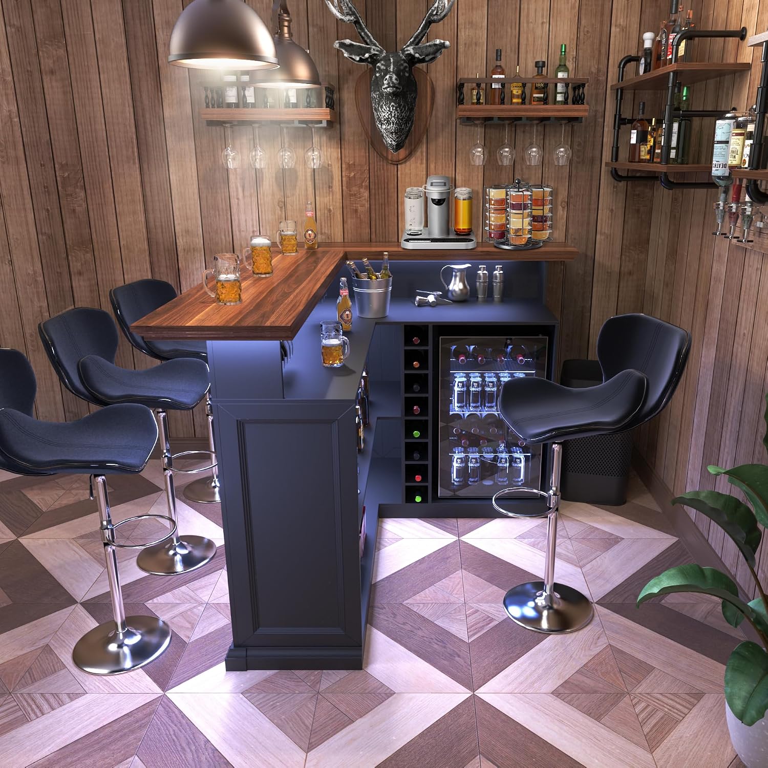 L-Shaped Home Bar Cabinet with - огляд і ціна Home Bar Setup